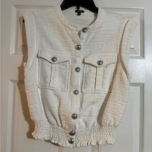 Express Cream Textured Button-Front Crop Top